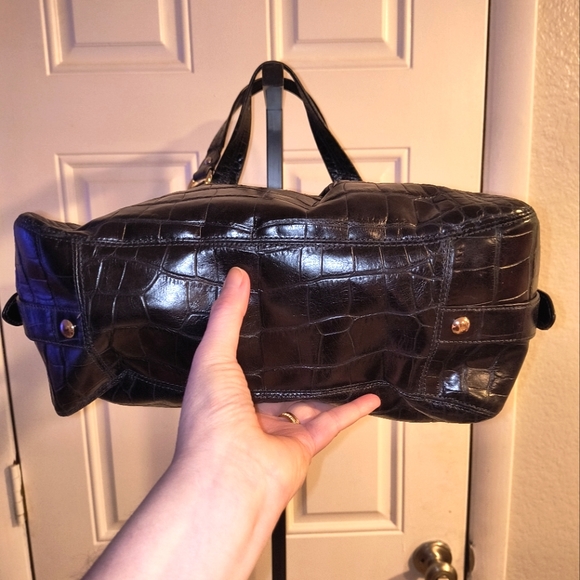 COACH Black Croc-Embossed Leather Maggie 2-Strap Purse Handbag EXC - Picture 4 of 14